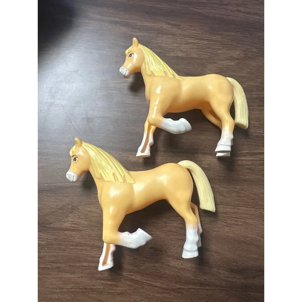 Set of 2 McDonalds Spirit Toy Horses White Socks Trotting Figurines Plastic Pony